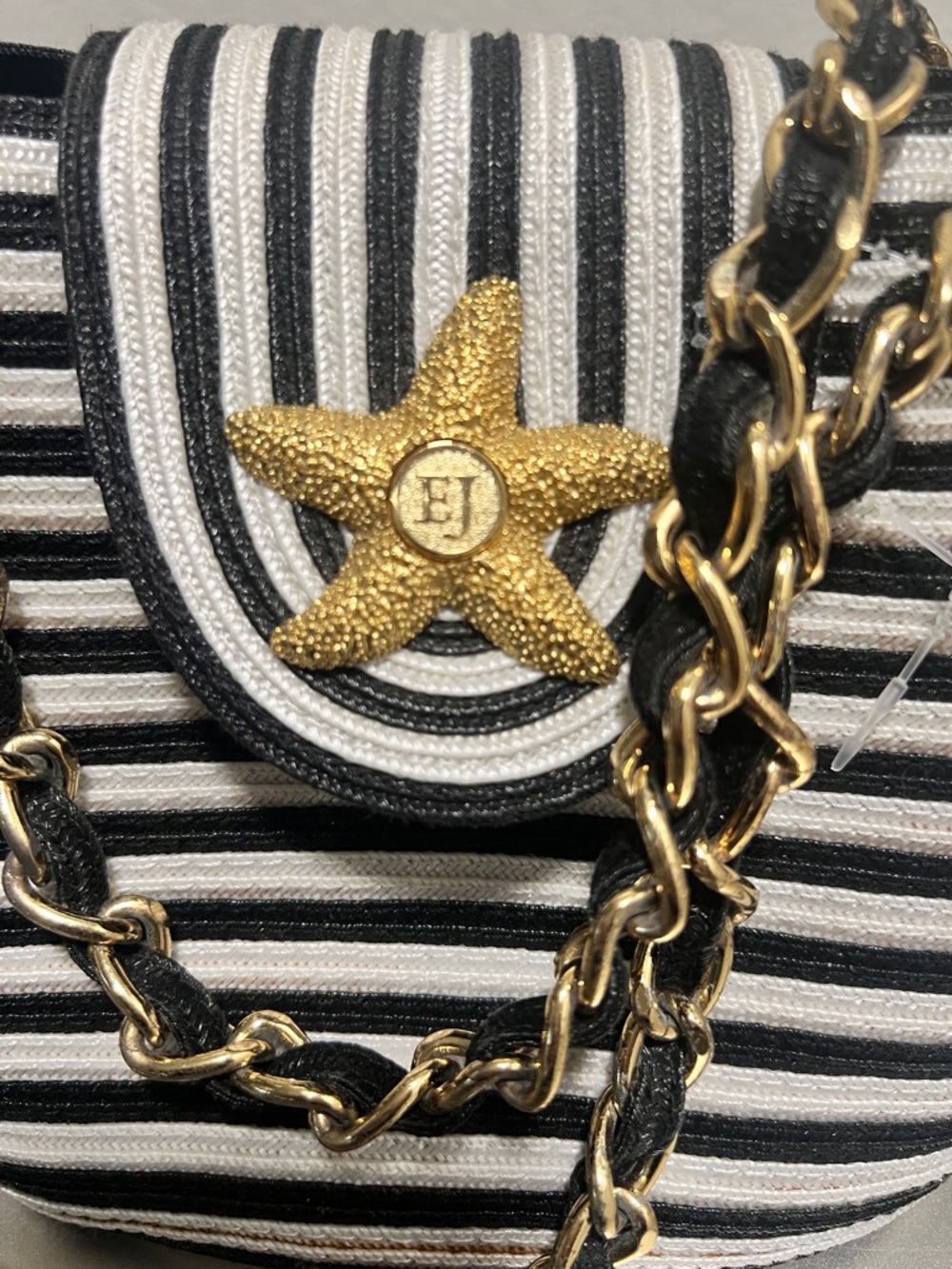 Vintage Eric Javits Squishee Star Fish Striped Black & White with Gold Star - Picture 5 of 16